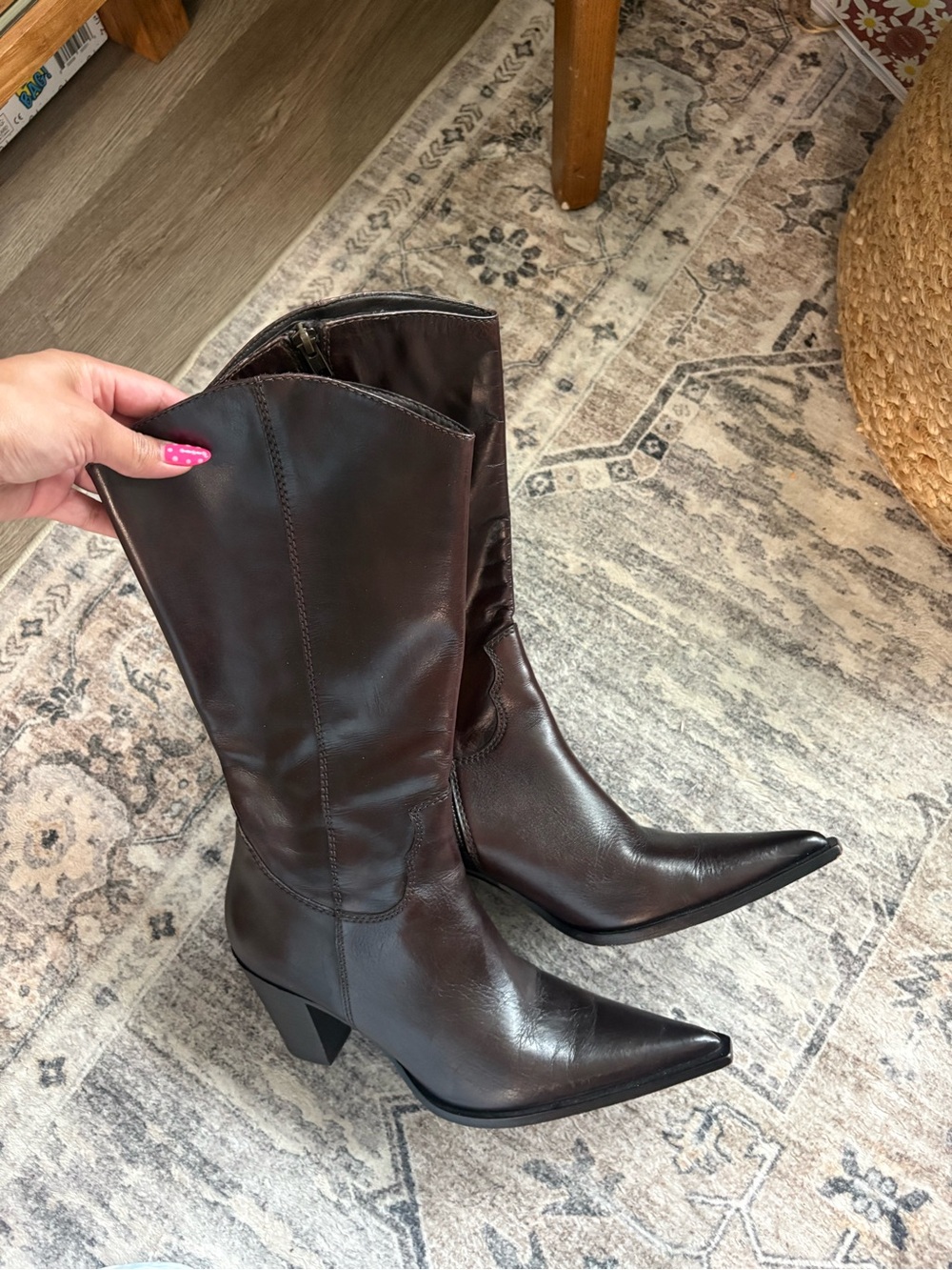 Free People Copenhagen leather point boots brown size 8.5 western cowgirl - Picture 4 of 16